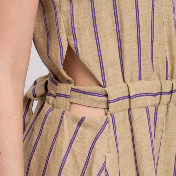 NWT $530 SANDRO Taila A-Line Linen Dress - US10/FR42, Striped, Pockets - Picture 5 of 7